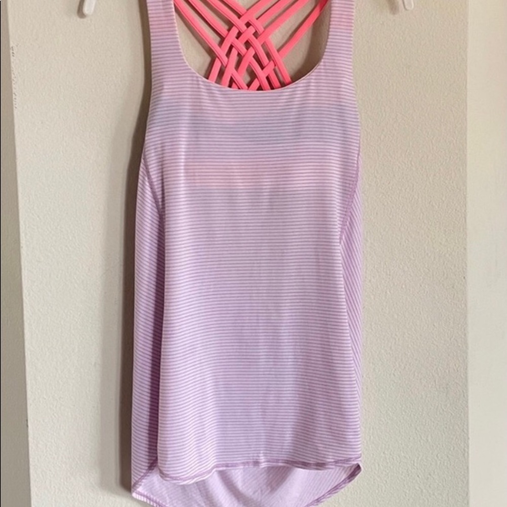 Lululemon Wild Tank Top lavender coral-Pink & White Floral Stripe - Size 6 - Picture 8 of 12